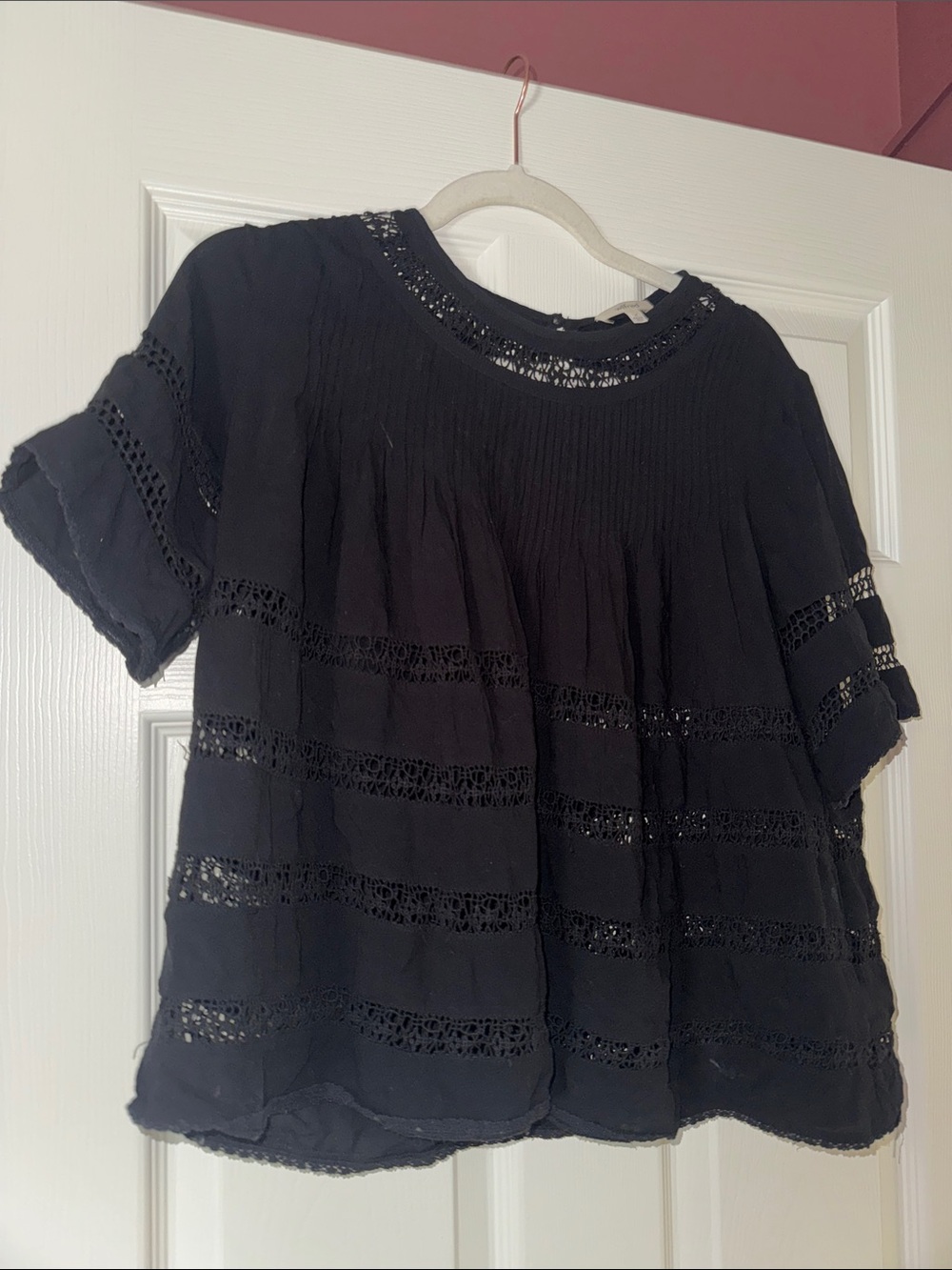 Wilfred Black Crochet-Trim Short Sleeve Blouse